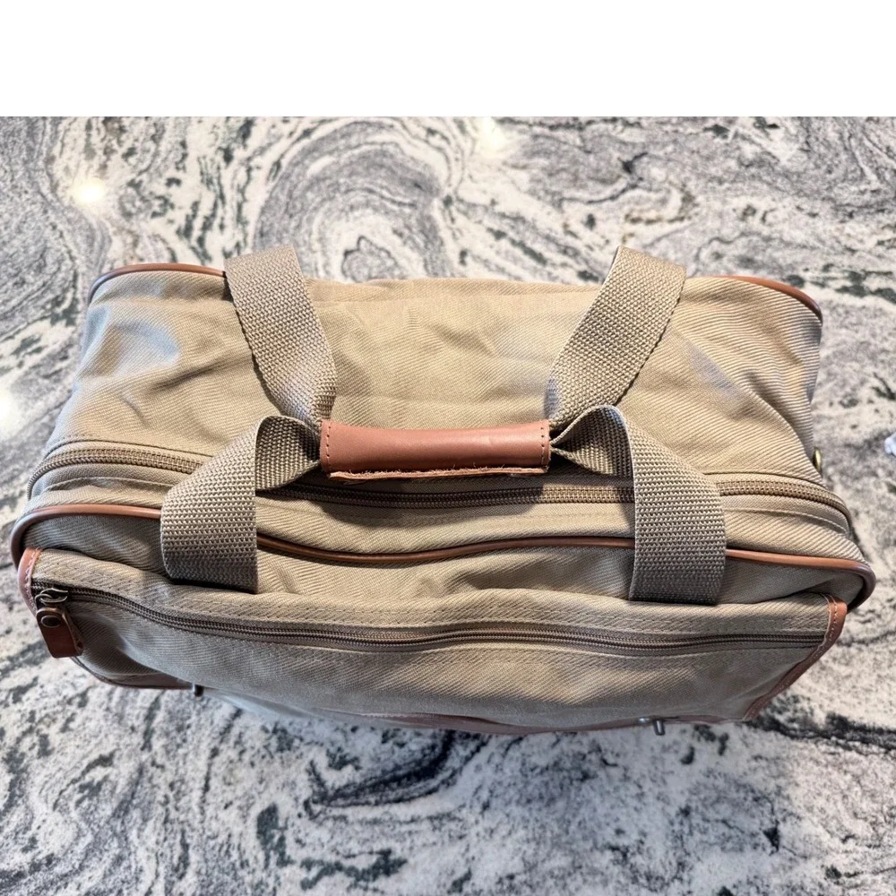 Eddie Bauer Vintage Canvas Leather Trim‎ Duffle Bag Tan Weekend Travel Carry On